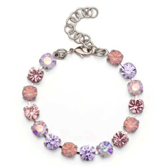 Ombre Aurora Borealis Pink Purple Crystal Tennis Bracelet (Silver Tone) - Picture 6 of 15